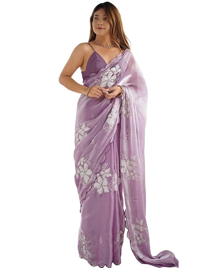 71oPgodmw1L._SX679_ Women's Shimmer Chiffon Sequence Embroidery Saree With Unstitched Blouse Piece - Image 1